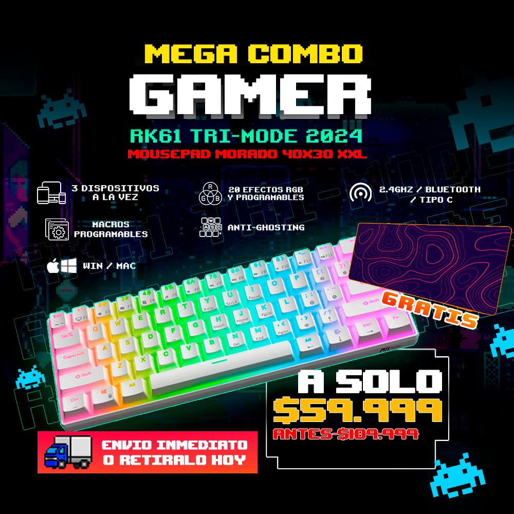 Mega Combo Teclado RK61 TRIMODE + Mousepad XXL 40X90cm